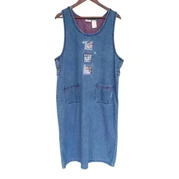 Vintage Denim Smock Apron Popover Maxi Dress - Picture 1 of 6